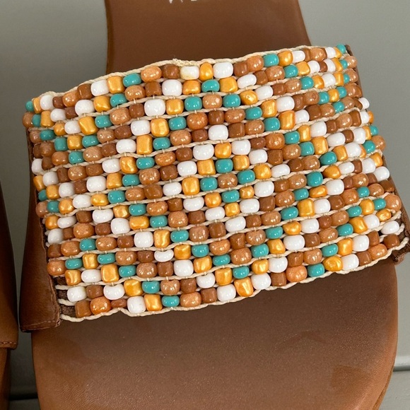 Anne Klein Beaded Plateform Wood Wedge Sandals Sz 10 - Picture 2 of 13